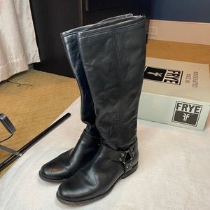 Frye Phillip Harness Tall Boot Black with dressing